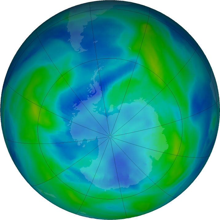 Antarctic ozone map for 18 April 2017